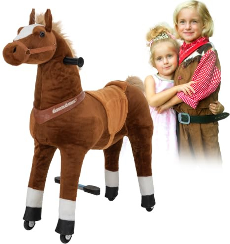 Miweba Pony Amadeus | Reitpferd auf Rollen | Ab 5 Jahren (Large) | Pferd für Kinder | Schaukelpferd | Schaukeltier | Kuscheltier | Spielpferd zum Reiten | Plüschtier | Stehpferd