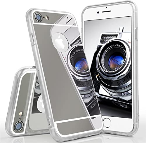 moex Mirrored Silicone Case compatible with iPhone 7 / iPhone 8 | Phone Protection + Mirror, Black