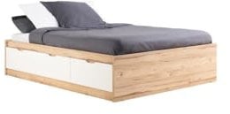 FORTE VANKKA Jugendbett 150, modernes Bett mit 3 Schubladen, Jugendzimmer, Kinderzimmer, Holzwerkstoff, Stabeiche Holzdekor/Weiß, 150,5 cm breit x 43 cm hoch x 194,9 cm tief