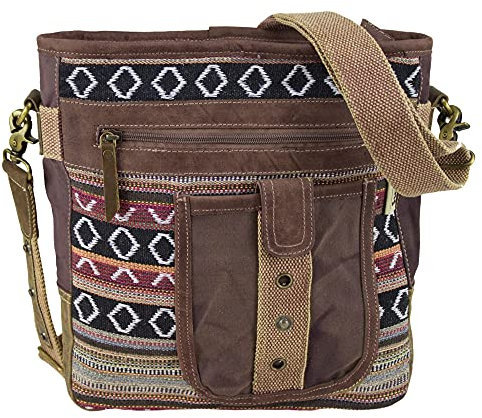 Sunsa Damen Umhängetasche. Braune Tasche aus Canvas/Baumwolle, 6 Liter