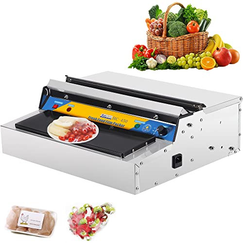 Hanchen Envasadora de Film de Alimentos Frescos Industrial Sellador de Alimentos Eléctrico Máquina de Sellado y Corte de Film Acero Inoxidable para Carne/Verduras/Frutas