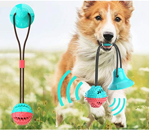 ANROD Jouet à Mâcher pour Chien, Balle à Ventouse avec Corde,IQ,Balle en Caoutchouc Molaire pour Animaux de Compagnie,Nettoyage des Dents,Naturel Non Toxique (Ronde)