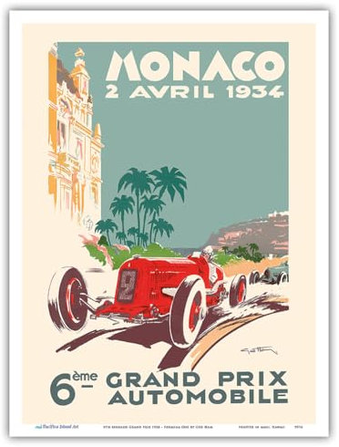 Pacifica Island Art - 6. Monaco Grand Prix 1934 – Formel 1 – Vintage Autorennen-Poster von Géo Ham (Georges Hamel) – Master Art Print – 22,9 x 30,5 cm