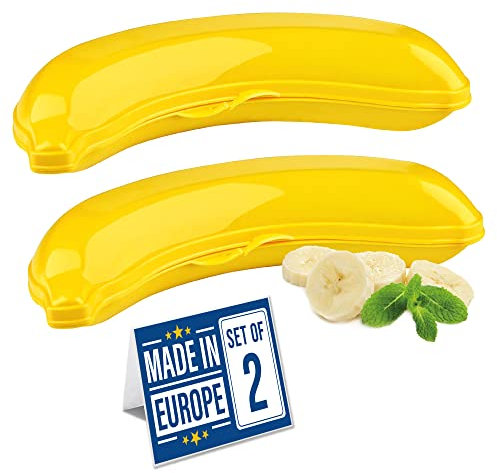CRYSTALIA Grand Boite Banane, 23 cm, Lot de 2, 100% Sans BPA, Boîte à Banane, Porte banane et Protecteur, Jolie boîte de Rangement Banane, Banana Box, Etui pour Banane, Protege Banane, Porte Banane