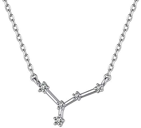 Zodiac Sign Necklace Sterling Silver Cubic Zirconia Cancer Horoscope Pendant Constellation Necklaces for Women