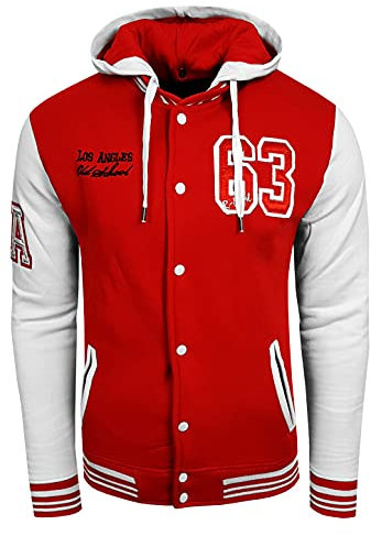 R-Neal College Jacke Herren Kapuzenpullver Collegejacke Sweatshirt College Sweater 76-1, Größe:3XL, 6876-1:Rot/Weiß