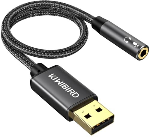 KiWiBiRD Adaptateur USB Audio vers Jack 3,5mm, Prise Jack USB Casque et Microphone, TRRS 4 Pôles Connecteur, Carte Son Externe Compatible avec Windows PC, Mac, Surface, PS4, Ordinateur Portable