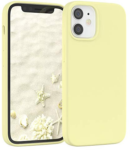 EAZY CASE Premium Silikon Handyhülle kompatibel mit iPhone 12 Mini, Slimcover mit Kameraschutz und Innenfutter, Silikonhülle, Schutzhülle, Bumper, Handy Case, Hülle, Softcase, Blassgelb, Gelb