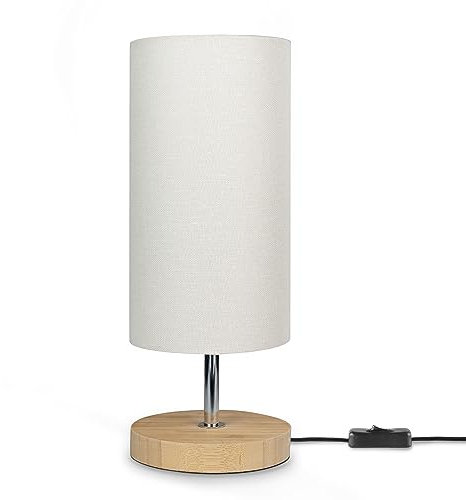 Paco Home Lampe De Table Salon Lampe De Chevet LED Lampe À Abat-Jour Tissu E27 Bois Moderne E14 Uni Bambou