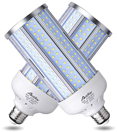 Auzilar 2-Pack(500W Equivalent) LED Corn Light Bulb 60W 6000 Lumen 6500K Large Area Cool Daylight White E26/E27 Medium Base for Indoor Garage Warehouse Factory Workshop Street Backyard AC 85V-265V