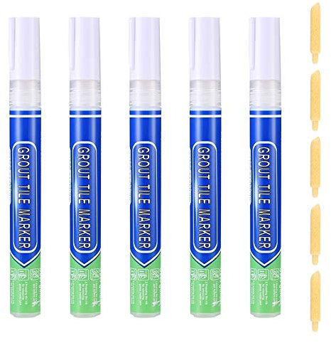 5-in-1 Grout Pen - Tile Grout Reviver & Restorer for Wall & Floor Tiles - White
