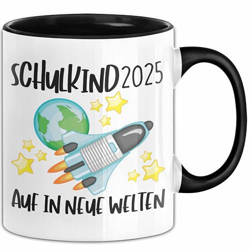 Schulkind 2025 Einschulung Mädchen Junge Geschenk Schultüte Tasse Schulstart 1 Schultag Schuleinführung Schulanfang Geschenkidee Lustig (Schwarz)