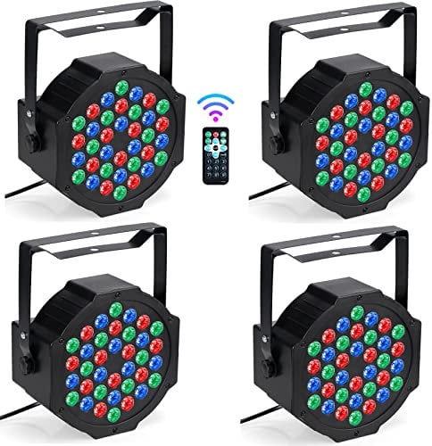 4 Stücke LED Par Strahler,36 LED Bühnenlicht 36W Discolicht Partylicht RGB Digital Multiplex512 mit Fernbedienung Scheinwerfer für KTV Stage Show DJ Party Weihnachten