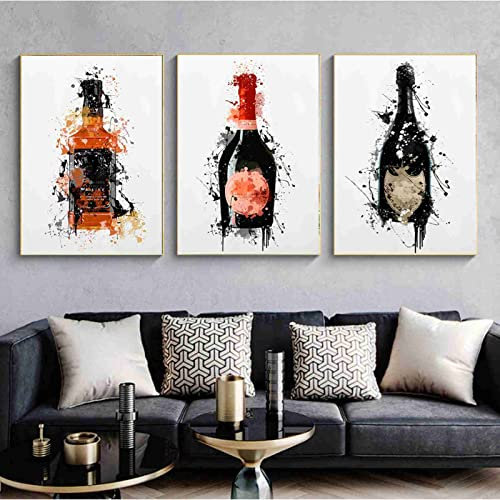 BDHcdfAJGf Nordischer Stil Champagner Graffiti Wandbilder Wand Bilder Modulare Leinwand Bild Moderne Kunstdrucke Poster Für Wohnzimmer Home Bar Deko 40x60cmx3 Ungerahmt