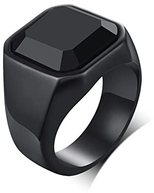 JewelryWe Schmuck Siegelring Herren-Ring Edelstahl Glas Stein Klassiker Viking Ringe Bandring mit Gravur Geschenke für Männer Schwarz Größe 59