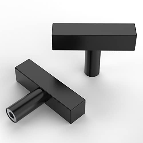 Astrée 5 Pack 50mm Matte Black Drawer Knobs - Stainless Steel Cabinet Handles for Kitchen, Cupboard, Door, Dresser - T Bar Style
