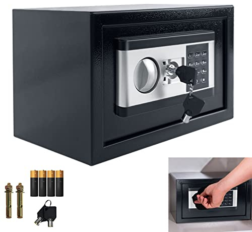 YRHome 22L Mini Tresor für Zuhause Safe Tresor mit Digitaler Passwort, Batteriebox, 2 Sicherheitsschlüssel, Alarmfunktionen Stahlsafe Safe-zubehör für Privathaushalte(22L, M)