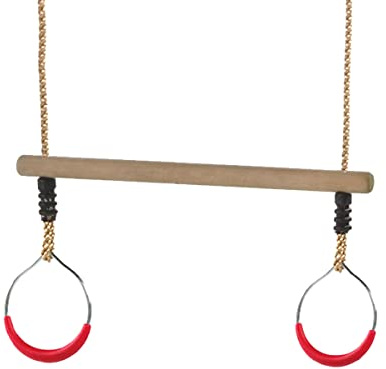 Holztrapez mit Turnringen aus Metall und einstellbaren Seilen (rot, Trapez & Turnringe aus Metall)