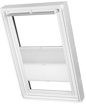 Dachfenster Waben Plissee ohne Bohren Tag und Nacht passend für Velux Fenster verdunkelnd und lichtdurchlässig Plisseerollo verspannt Klebemontage (weiß raumverdunkelnd/weiß tageslicht, FK04)