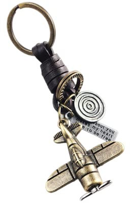 ZDHC Flugzeug Schlüsselanhänger Leder Geflochtener Schlüsselanhänger Metall Kämpfer Flugzeug Modell Anhänger Auto Schlüsseltasche Geldbörse Charms für Frauen Männer, Bronze 2, One size