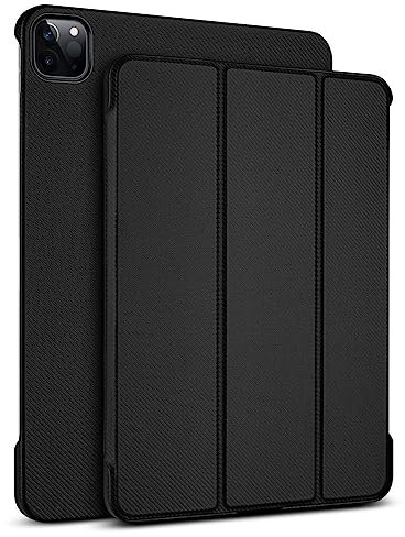 Haobobro Coque texture fibre de carbone - Étui pour iPad Pro (6ème génération) 2022 12,9 - Étui fait main, extra fin, résistant aux chocs, fonction support - iPad Pro 12.9 Smart Folio Cover en noir