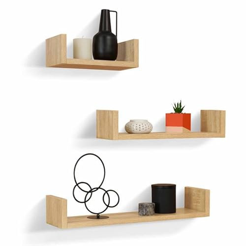 IDMarket - Lot de 3 étagères murales façon hêtre 60/45/30 cm