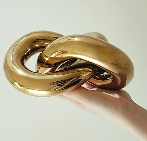 VirgoLeo Goldfarbener Keramikknoten-Dekor, Couchtischdekoration, luxuriös, goldfarben, Moderne Wohnkultur-Akzent für Wohnzimmer, Regal, Bücher, Kaminsims. Ästhetische Keramikstatue, Skulptur,