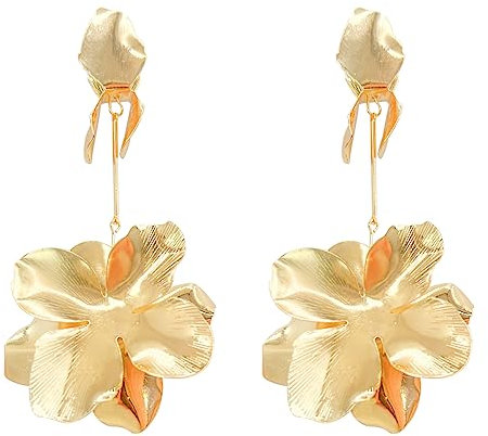 Gilieyer Statement Blumen Ohrringe - Gold Übertriebene Geometrisch Silber Groß Metallic Anhänger Schmuck für Damen (Style1-Gold)