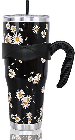Floral Tumbler, Daisy Gifts for Women Girls, 40 Oz Daisy Tumbler with Handle and Straw, Floral Gift, Flower Daisy Water Bottle Coffee Travel Mug Cup Drinking Glasses, Flower Daisy Decor Accessories