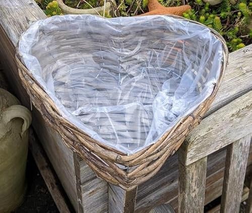 NEU !! Pflanzkorb in Herzform Breite ca. 43 cm und ca. 12 cm hoch aus Rattan - Naturprodukt, kein Plastik !! Handarbeit Schale Pflanzgefäß Blumentopf Natur Deko Garten Grab Trauer Liebe Herz