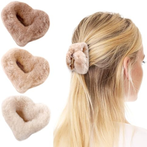 Elegant 3er Set Flauschige Haarspangen, Mittelgroß, für Mädchen - Weicher Plüsch, Haarklammern aus Kunstfell