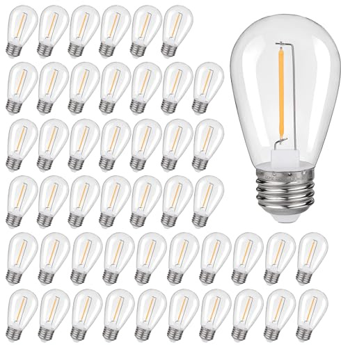 KGC 48Pack Shatterproof & Waterproof S14 Replacement LED Light Bulbs –1W Equivalent to 10W, White Warm 2200K Outdoor String Lights Vintage Filament Bulb, E26 Base Edison LED Bulbs