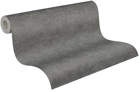 A.S. Création Smart Surfaces Einfarbige Vliestapete in Putzoptik 10,05 m x 0,53 m - Schwarzgrau - einfarbige Wandtapete für verschiedene Räume Made in Germany - 395663