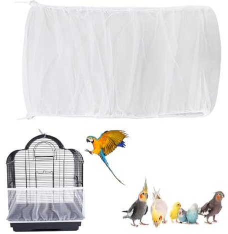 VBKITW Rejilla Jaula para Loros, Cubierta Jaula de Pájaros,Receptor de Semillas para Pájaros Loros Mascotas Falda de Malla para Jaula Circunferencia Ajustable 88-110cm