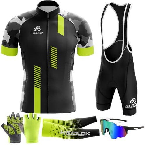 Herren Kurzarm Fahrrad Trikot Set,2024 neu Radtrikot Set Herren Kurzarm mit Atmungsaktiv Schnell Trocknend Radtrikot Mit 9D Sitzpolster für MTB Rennrad Fahrradbekleidung Set (TYP-13,L)