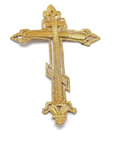 MNJ TRIMMINGS 2 Pcs Cross Cloth Patches Iron on Applique Christian Jesus Cross Patches Sew on (Gold)
