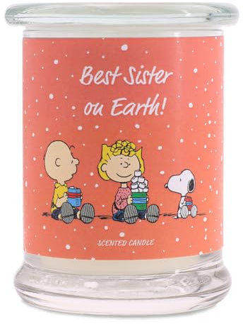 Peanuts Duftkerze im Glas | Duftkerze Best Sister on Earth | Geschenke für Schwester | Duftkerze Frische Wäsche | Deko für Zuhause | Kerze im Glas mit hoher Brenndauer bis zu 50h