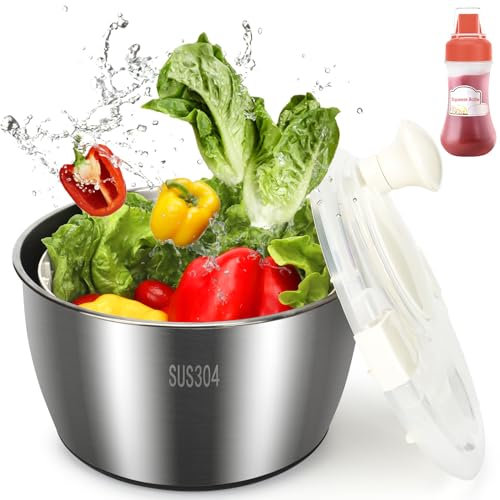 Ulable Essoreuse à Salade - Grande capacité de 4,7 l - en Acier Inoxydable - avec Bouteille Compressible - pour Fruits, légumes, Salade, Salade - avec poignée - Essoreuse à Salade