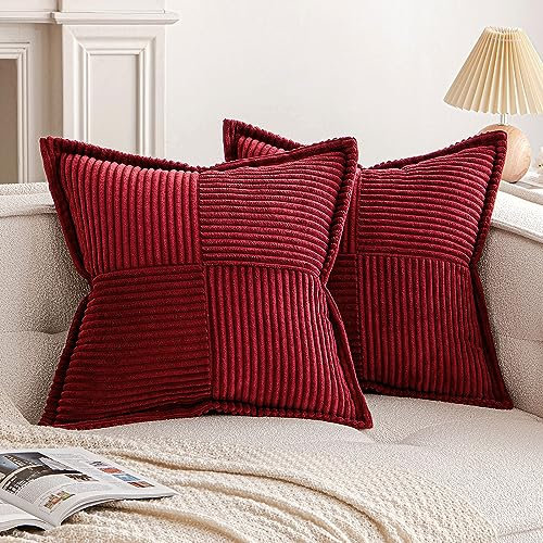 EMEMA Kordsamt Kissenbezüge Weich Dekokissen Dekorativ Kissenbezug 50x50 cm Kissenhülle Sofakissen Zierkissen Couchkissen 2er Set für Wohnzimmer Schlafzimmer Weinrot