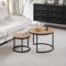 DEYARNA HOME Rund Satztische Couchtisch 2er Set, Moderner Nesting-Tisch mit Stabilem Metallgestell, Geeignet für Wohnzimmer, Balkon, Büro, Groß: 60 * 60 * 45cm; Klein: 40 * 40 * 35cm (Dunkle Eiche)