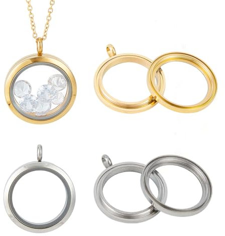 DELORIGIN 2 Farbe Foto Medaillon Charms Halskette 4pcs Runde Edelstahl Medaillon Anhänger kettenanhänger zum befüllen Rahmen Memory Medaillon Charm mit 45cm Kette für Hochzeitsschmuck Foto herstellt