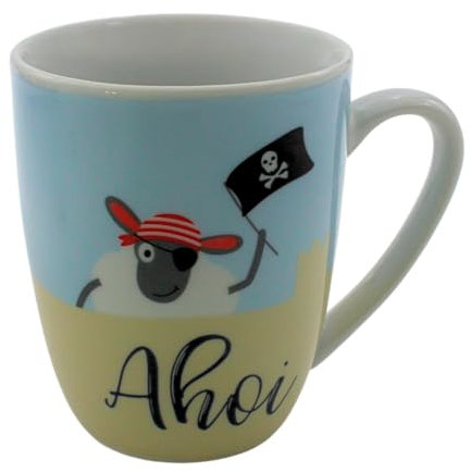 Dekohelden24 Kaffeebecher/Tasse aus Porzellan, Motiv: AHOI. Größe H/Ø: 9,8 x 8,2 cm, Fassungsvermögen 250 ml, Spülmaschinengeeignet.