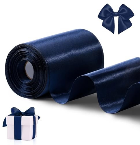 FAKILO Dunkelblaues Satinband 10cm x 20 Meter Breite Band für eine große Eröffnung Geschäft Bandschnitte Zeremonie Schleife Hochzeit