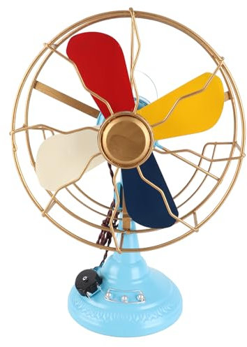 flexman Vintage Table Fan Model, Personal Vintage Air Circulator Fan Rotatable Fan Blades Metal Wide Base Antique Desk Fan for Decorating Bookcases Shelving Desks