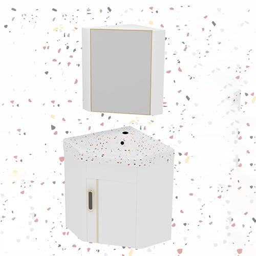 LLYLAFDC Eckwaschtisch Mit Kleinem Waschbecken, Eckwaschbecken Zur Wandmontage, Eckwaschbecken-Kombination Mit Eckspiegelschrank, Aufsatzwaschbecken Mit Mini-Wandwaschtisch(Wit,15in/37cm)