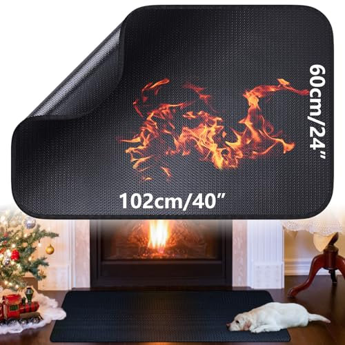 Alckijy Tapis de cheminee ignifuge 60 x 102 cm, tapis de protection contre la chaleur en fibre de verre, protge les sols contre les etincelles