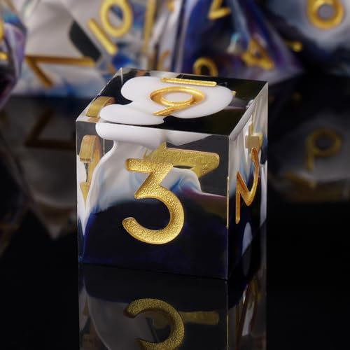 ORUZA 7 Stück Polyedrische Harz Würfel, DND Würfel Set, Harz Scharfe Kante Würfel Polyedrische für Dungeons and Dragons RPG MTG Pathfinder Rollenspiel Würfel