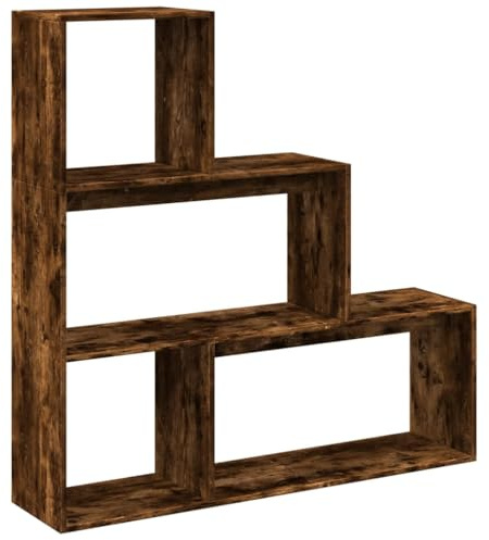vidaXL Room Divider Bookcase 3-Tier 123x29x123cm Smoked Oak Engineered Wood with Storage Compartments for Living Room/Study/Bedroom - Freestanding Bookshelf, Display Shelf
