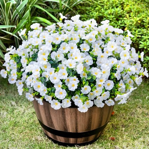 Nigirior Künstliche Blumen für den Außenbereich, Buchsbaum, UV-beständig, für Zuhause, Veranda, Terrasse, draußen, 16 Bündel (weiß)