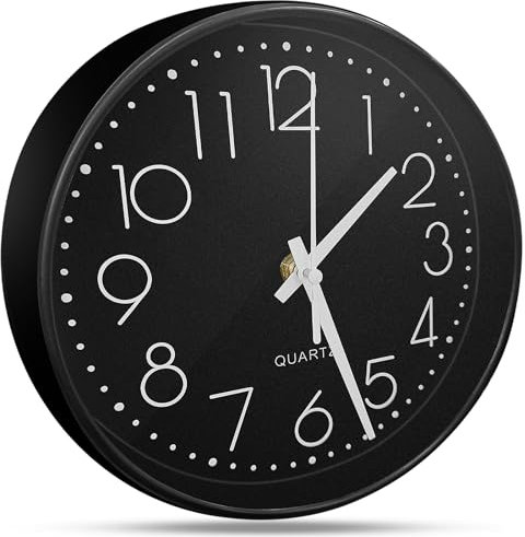 Xpieoyrm 20cm Batteriebetriebene runde Uhren, Lautlos Modern, 8 Zoll Einfach zu Lesen Uhren, Schwarz Klassisch Analog Deko, für Wohnzimmer Schlafzimmer Büro Küche